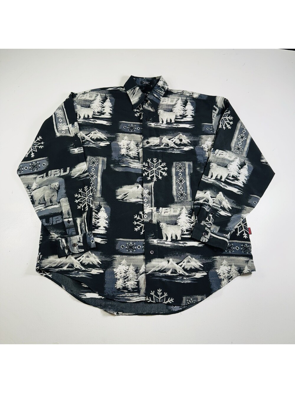 Fubu Button Down Shirt Long Sleeve Black Polar Bear All Over Men’s Size Large